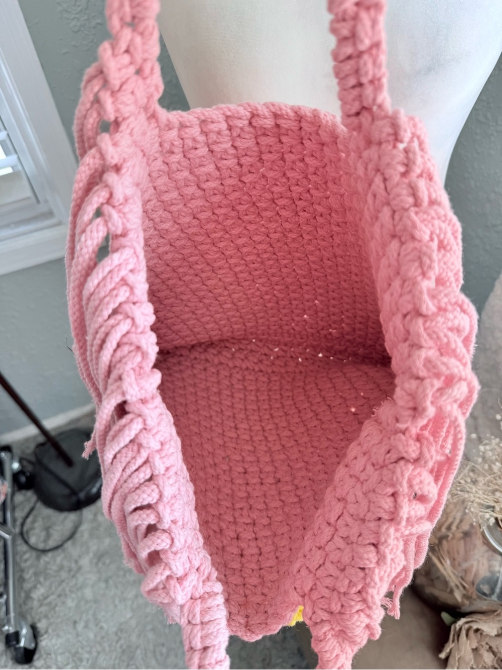 Pink POL Floral Crochet Tote Bag - Boho Handmade Style - Picture 5 of 6